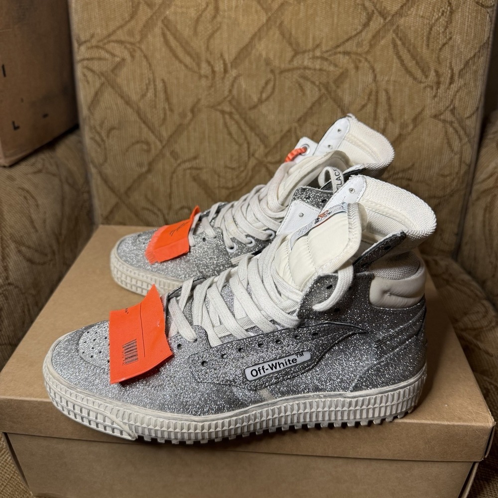 OFF-WHITE SILVER 3.0 OFF-COURT GLITTER HIGH TOP SNEAKERS EU 38